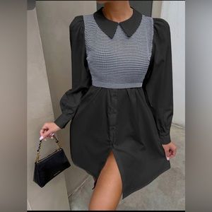 SHEIN houndstooth print puff sleeve dress